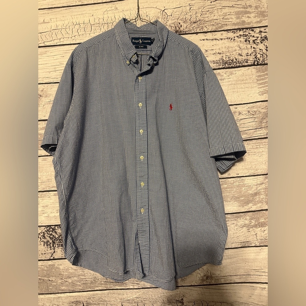 Ralph Lauren Blake Seersucker Gingham Button Down Shirt XL Blue Check Red Pony